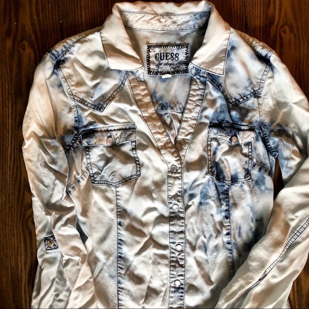 SALE: Guess Tie Dye Blue & White Button Up Tunic